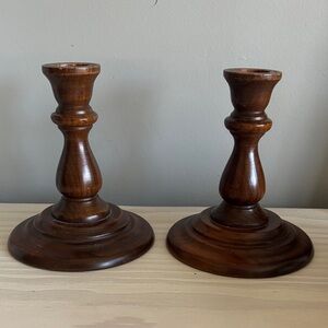 Elegant VTG Brown Wooden Candle Holders